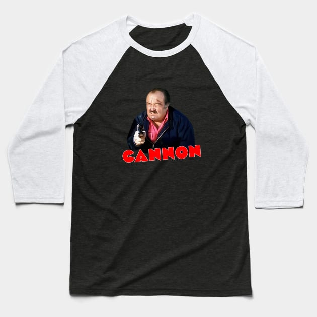 Cannon - Frank Cannon - Gun - 70s Cop Show Baseball T-Shirt by wildzerouk